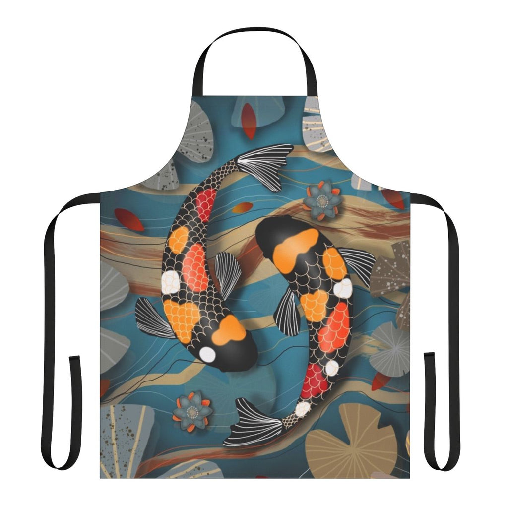 Koi watergarden-inspired apron featuring a vibrant koi fish design