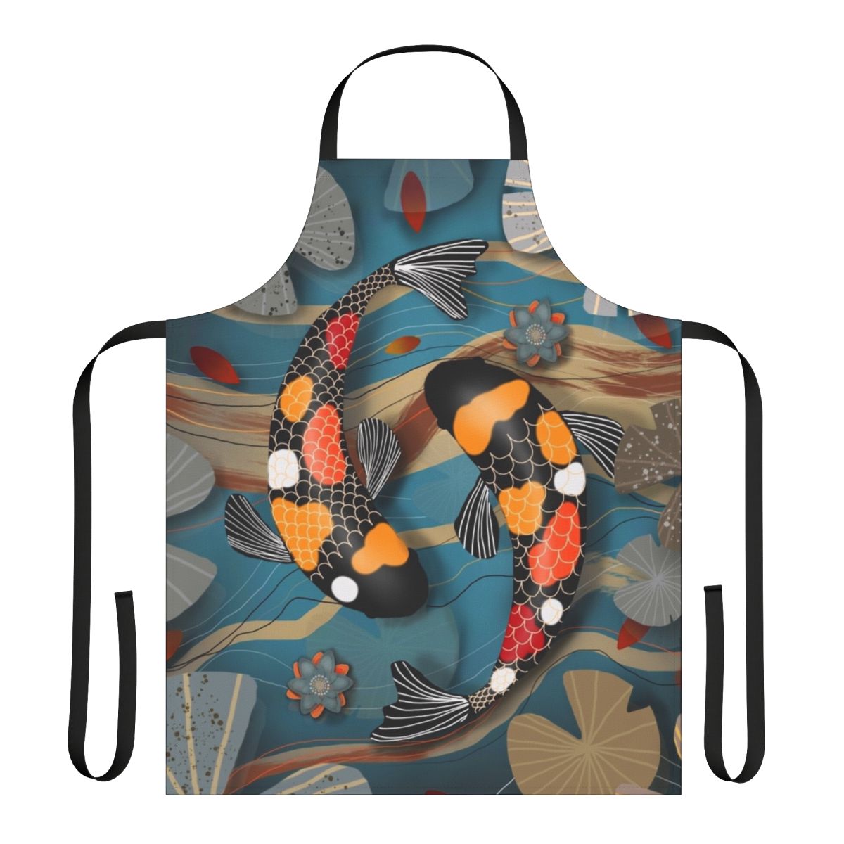 Koi watergarden-inspired apron featuring a vibrant koi fish design