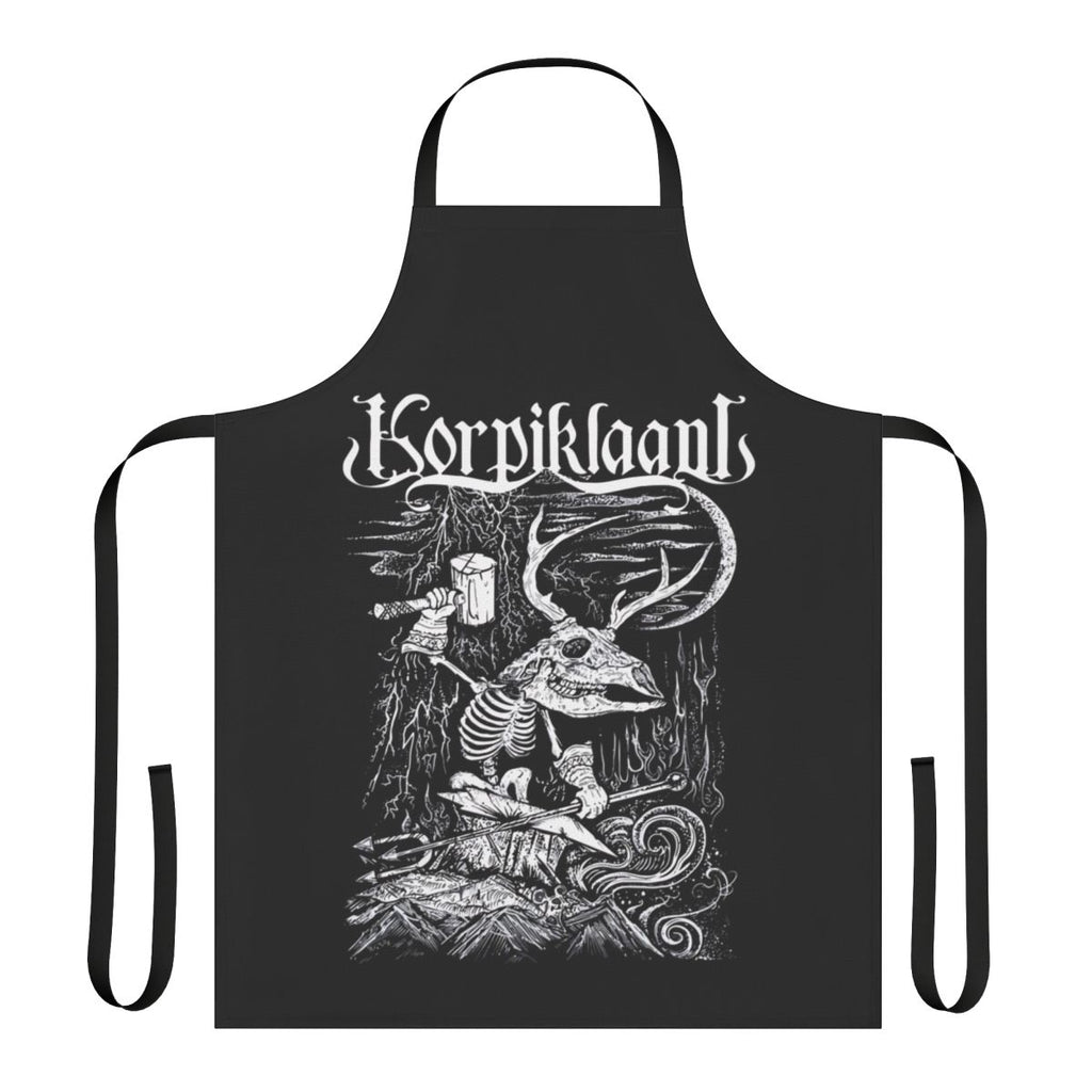 Korpiklaani-inspired heavy metal and folk metal design printed on a high-quality apron.