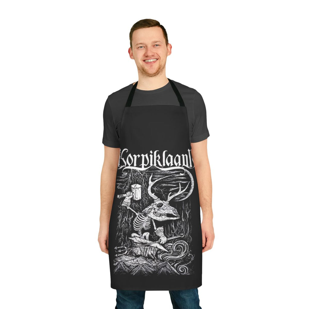 Korpiklaani-inspired heavy metal and folk metal design printed on a high-quality apron.