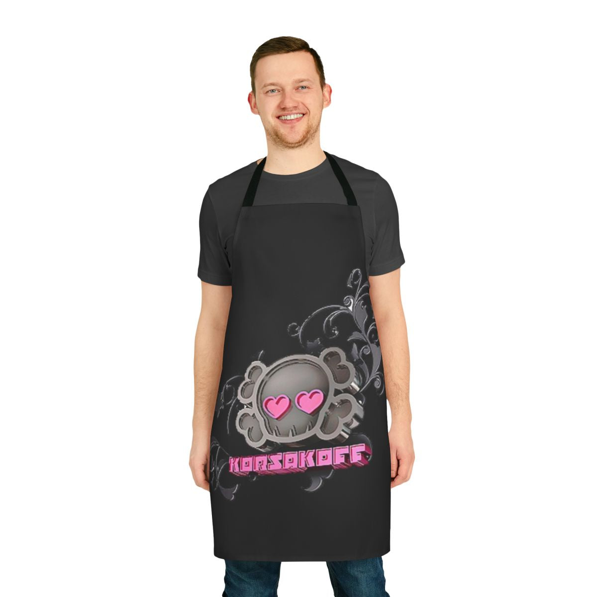 Korsakoff-inspired apron featuring a stylized electronic music logo