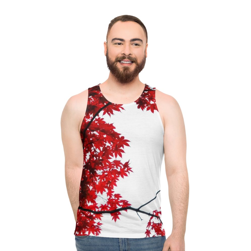 Koyo unisex tank top with Japanese maple leaves