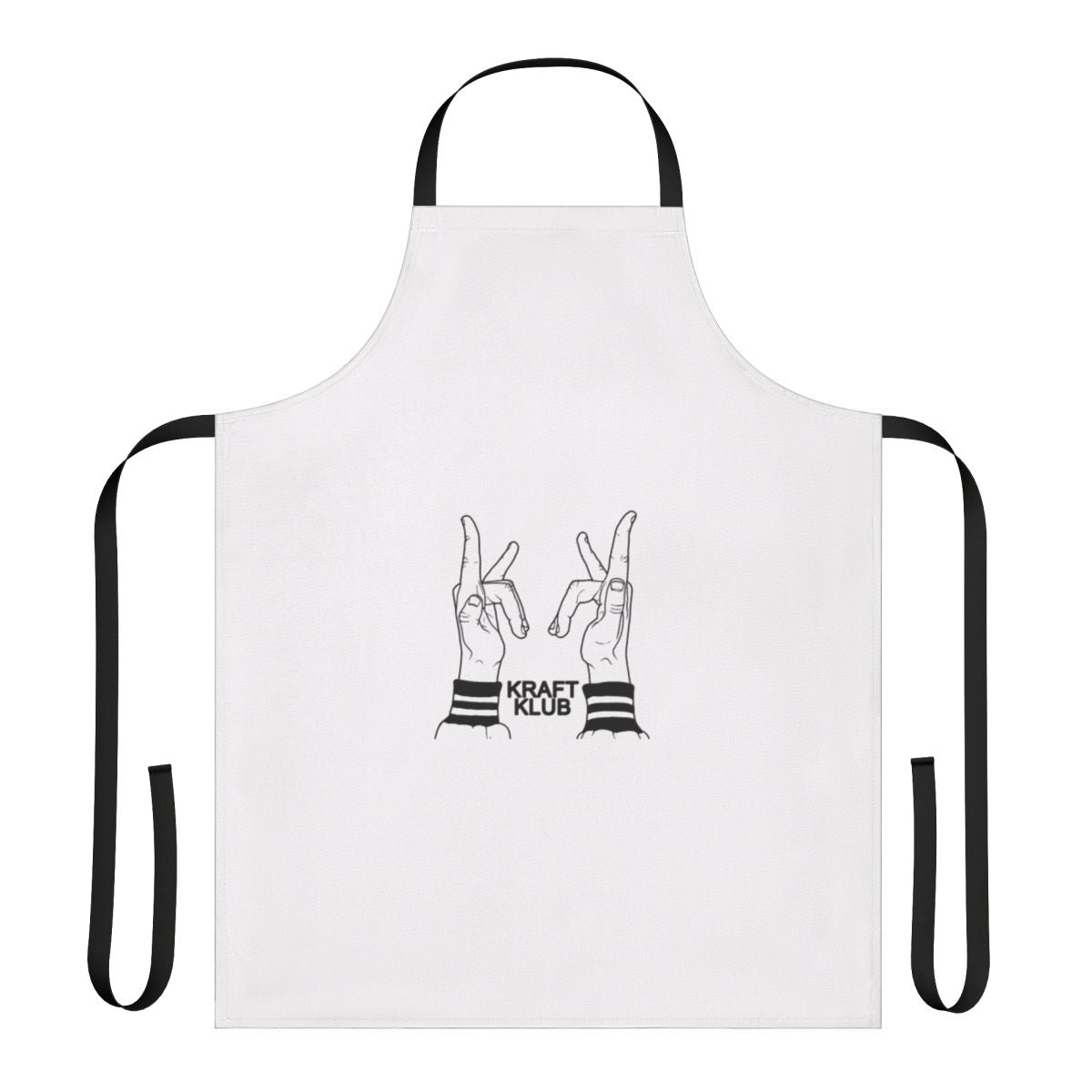 Black apron with Kraftklub band logo and name