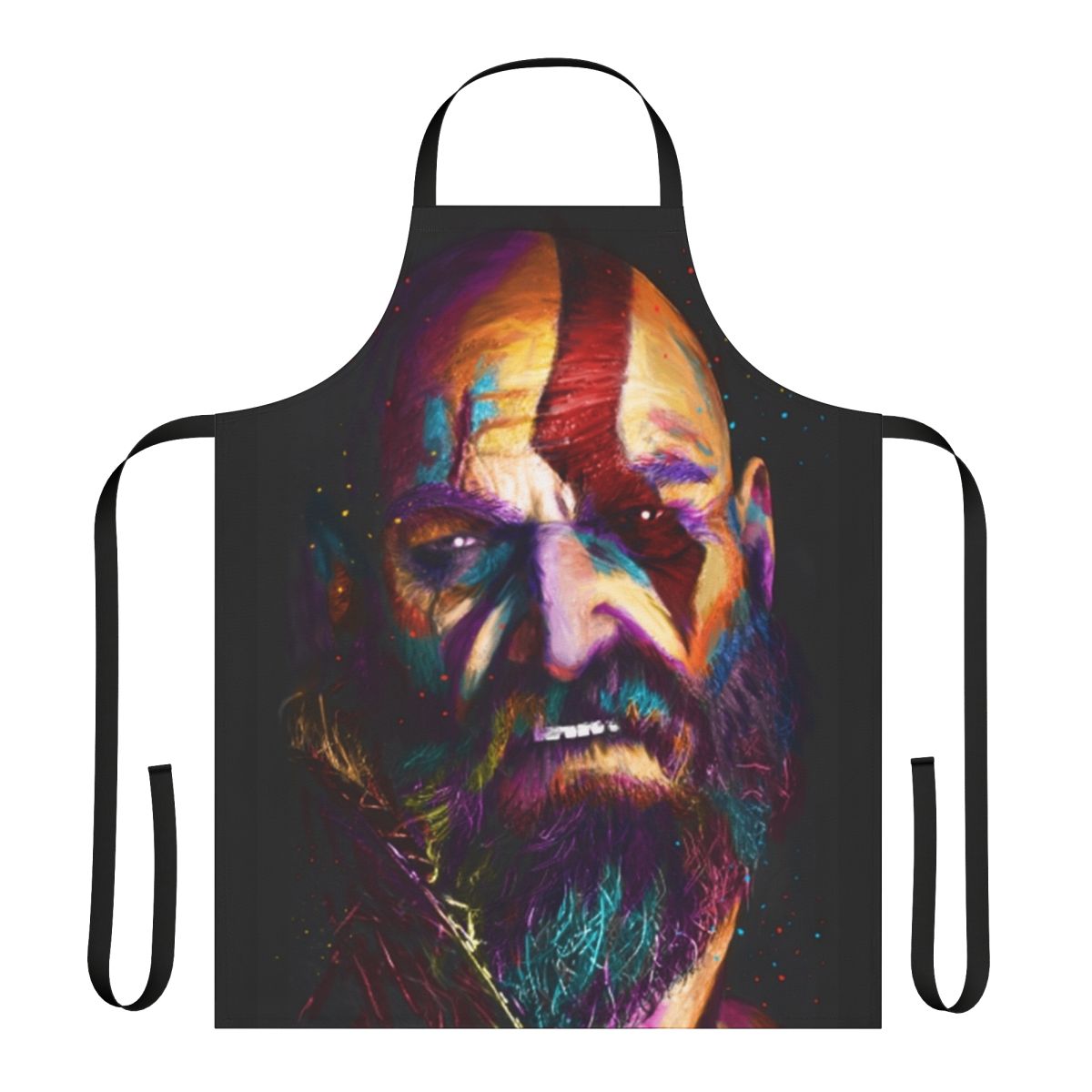 Kratos-inspired apron featuring the character from the God of War video game series.