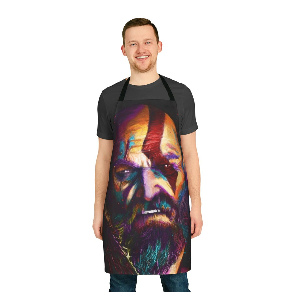 Kratos-inspired apron featuring the character from the God of War video game series.