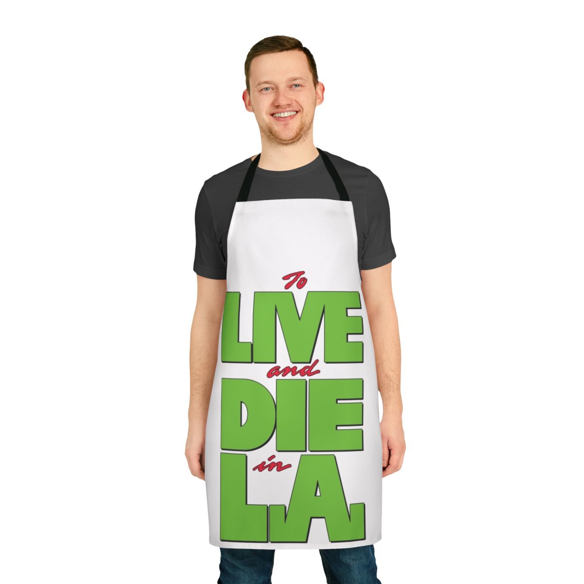 Apron featuring the movie title "To Live and Die in L.A." in a bold, stylized font