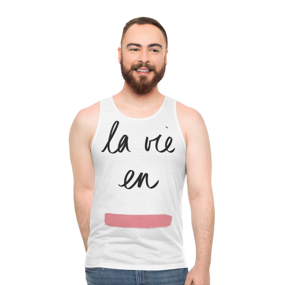Unisex tank top with "La Vie En Rose" quote and retro French design