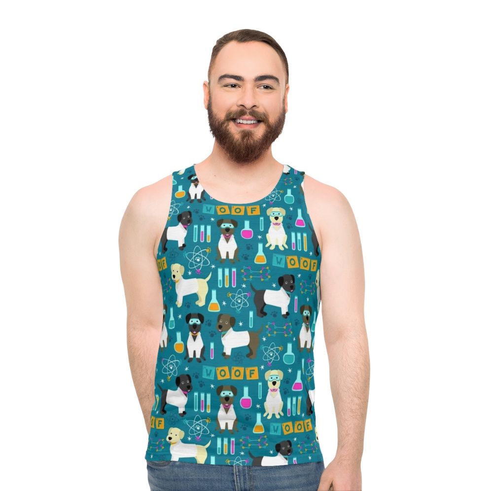 Unisex lab assistant science tank top with labrador retriever design