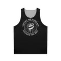 Labor union unisex tank top with "United We Bargain, Divided We Beg" slogan