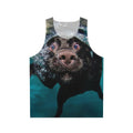 Labrador Retriever swimming in a pool wearing a unisex tank top