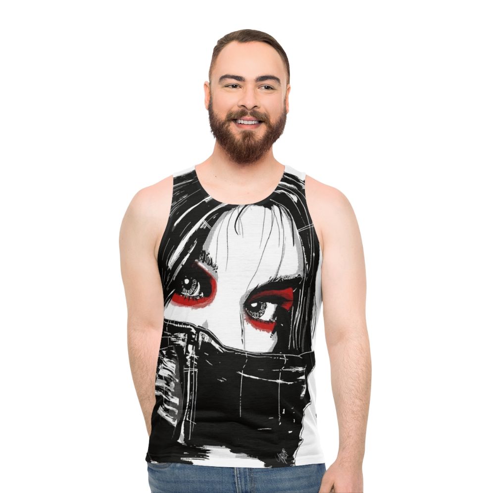 Lady Vengeance Unisex Tank Top featuring noir-inspired artwork