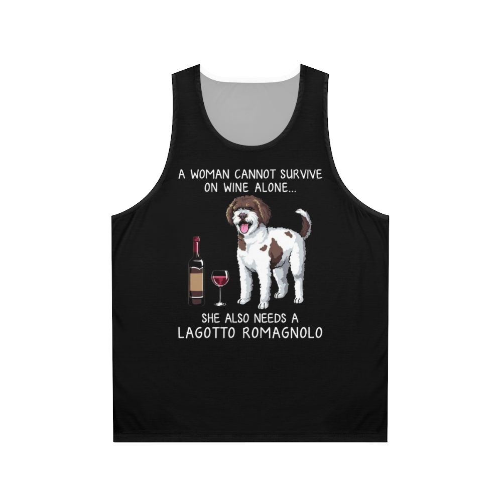 Lagotto Romagnolo dog and wine funny unisex tank top