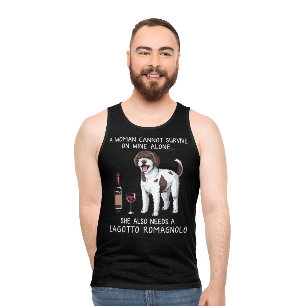 Lagotto Romagnolo dog and wine funny unisex tank top