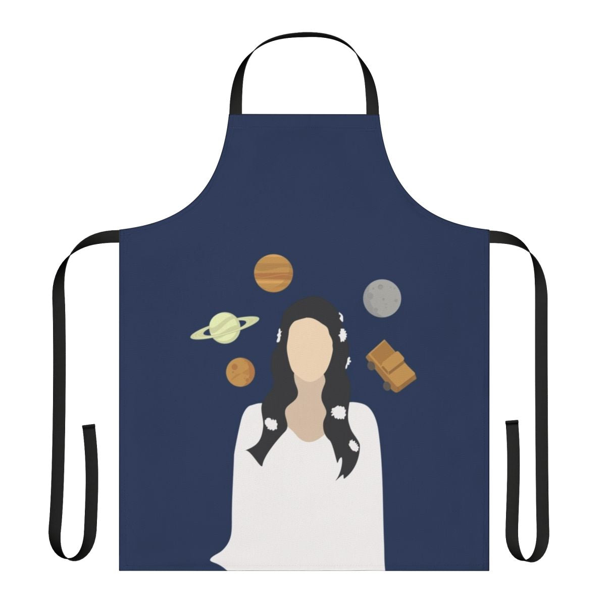 Lana Del Rey inspired apron featuring moon, planets, and space-themed design