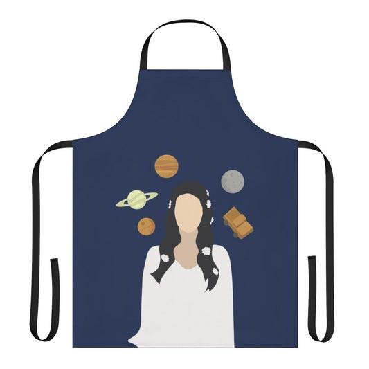 Lana Del Rey inspired apron featuring moon, planets, and space-themed design