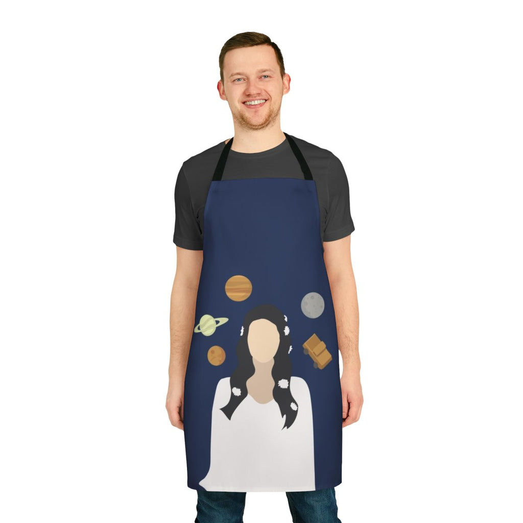 Lana Del Rey inspired apron featuring moon, planets, and space-themed design