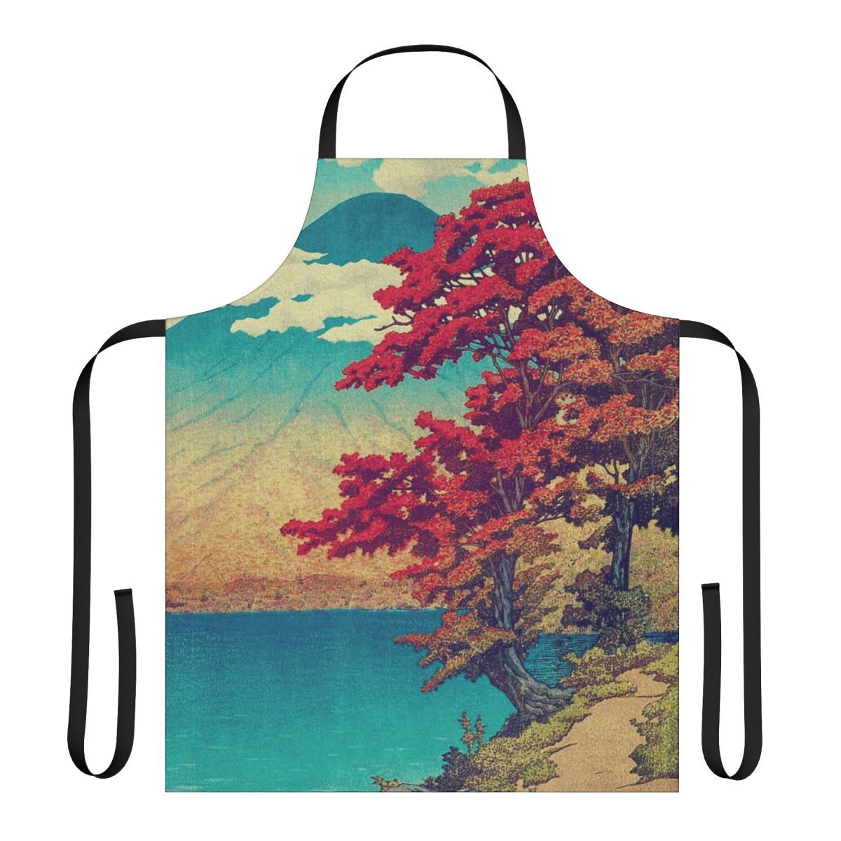 Apron featuring a landscape nature scene with traditional Japanese ukiyo-e inspired artwork