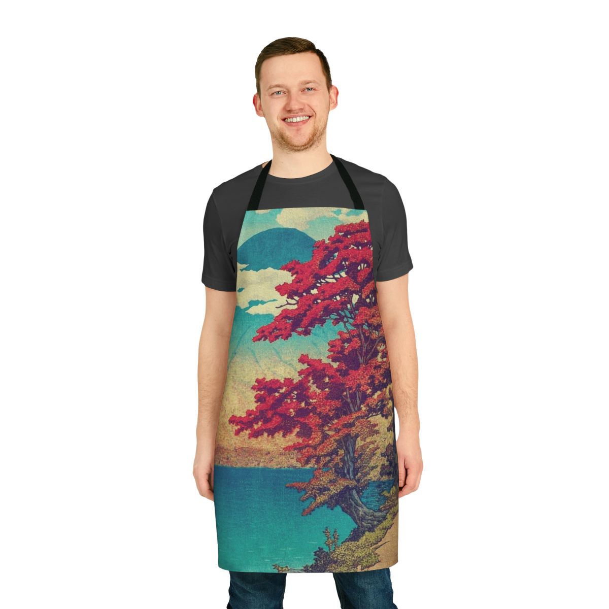 Apron featuring a landscape nature scene with traditional Japanese ukiyo-e inspired artwork