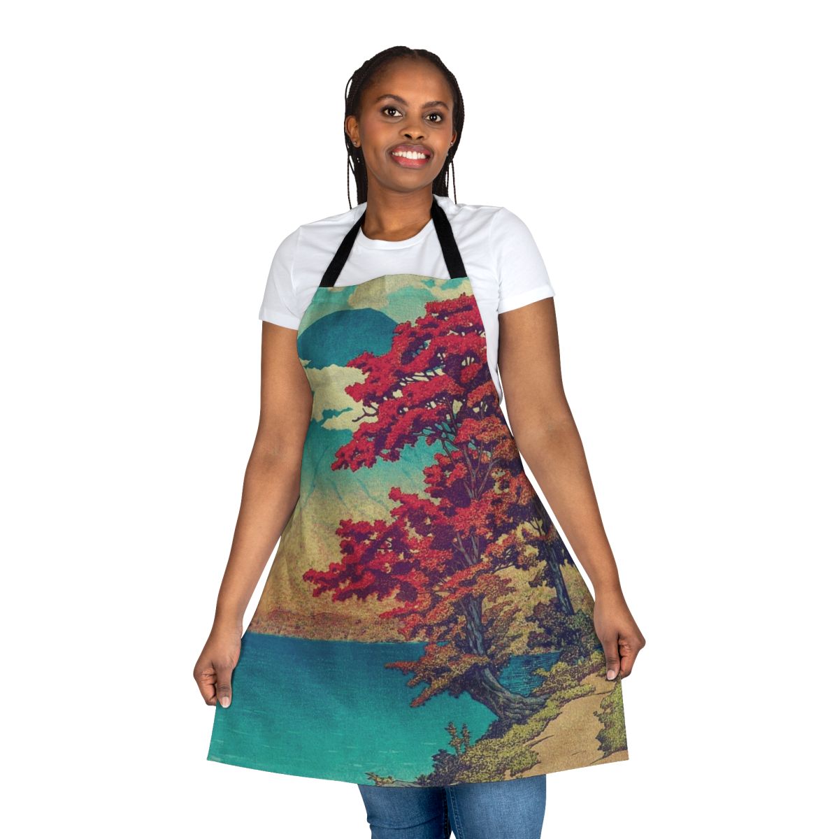 Apron featuring a landscape nature scene with traditional Japanese ukiyo-e inspired artwork