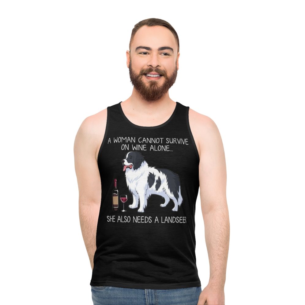 Landseer dog and wine funny unisex tank top