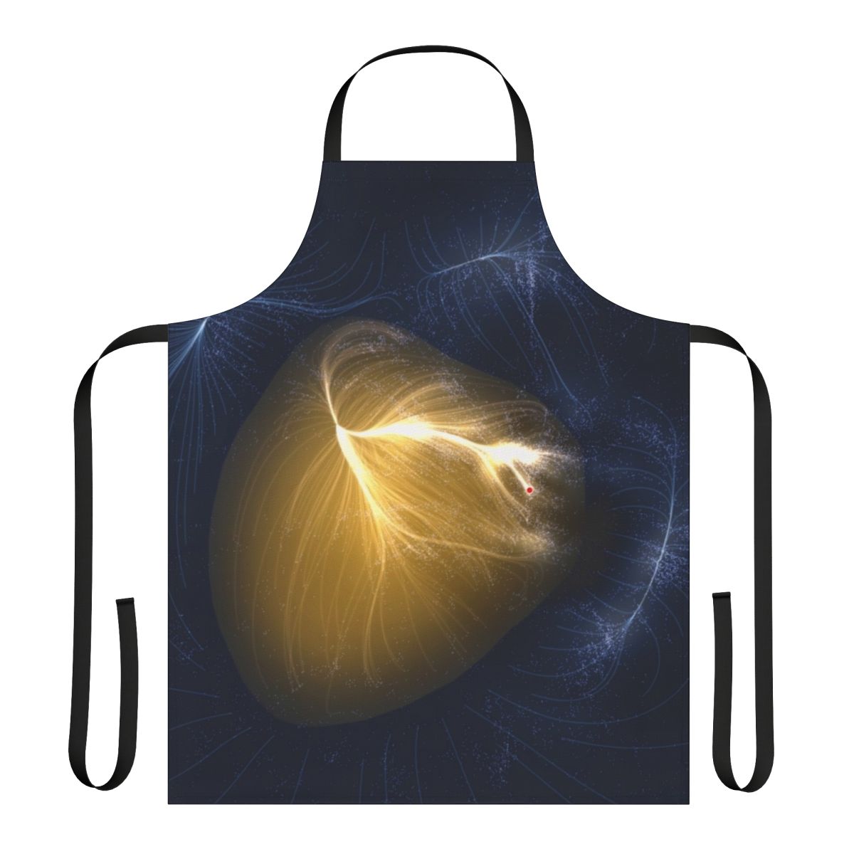 Apron featuring an artistic depiction of the Laniakea Supercluster, the cosmic structure containing the Milky Way galaxy.