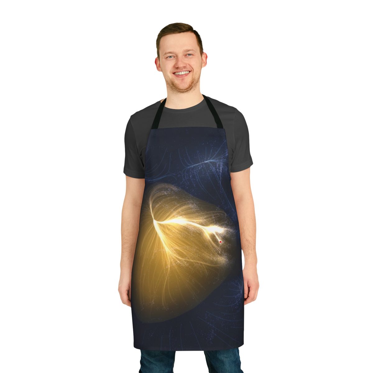 Apron featuring an artistic depiction of the Laniakea Supercluster, the cosmic structure containing the Milky Way galaxy.