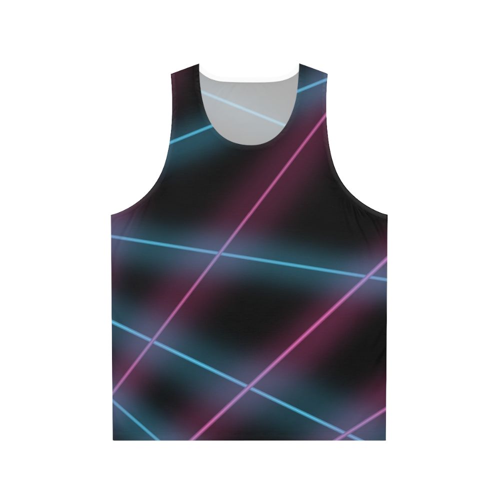 Unisex tank top with laser backdrop and 80s aesthetic