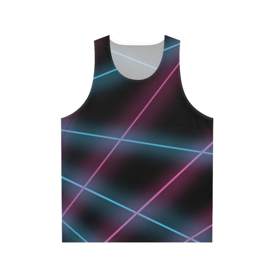 Unisex tank top with laser backdrop and 80s aesthetic