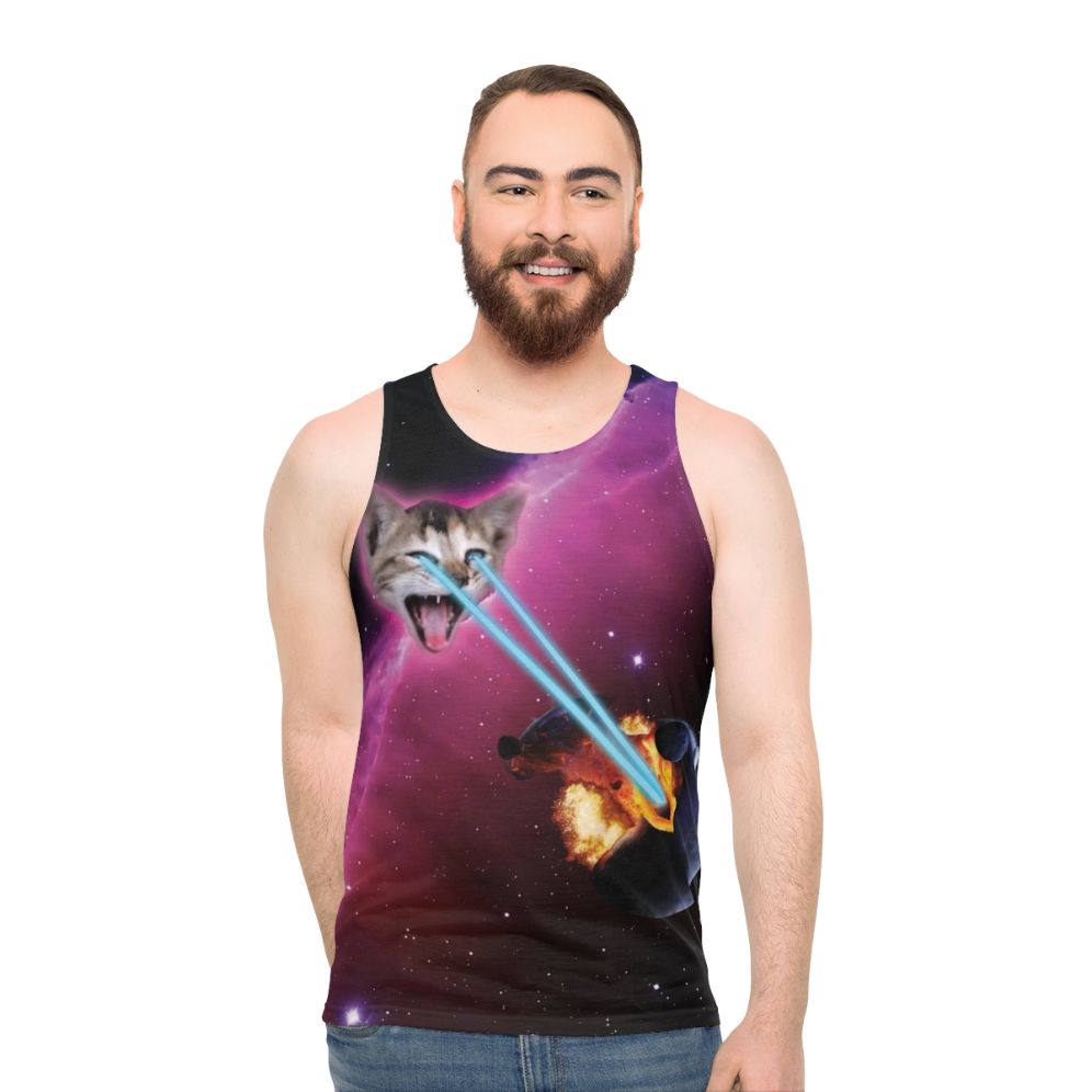 Laser Cat Destroyer of Planets Unisex Galaxy Tank Top