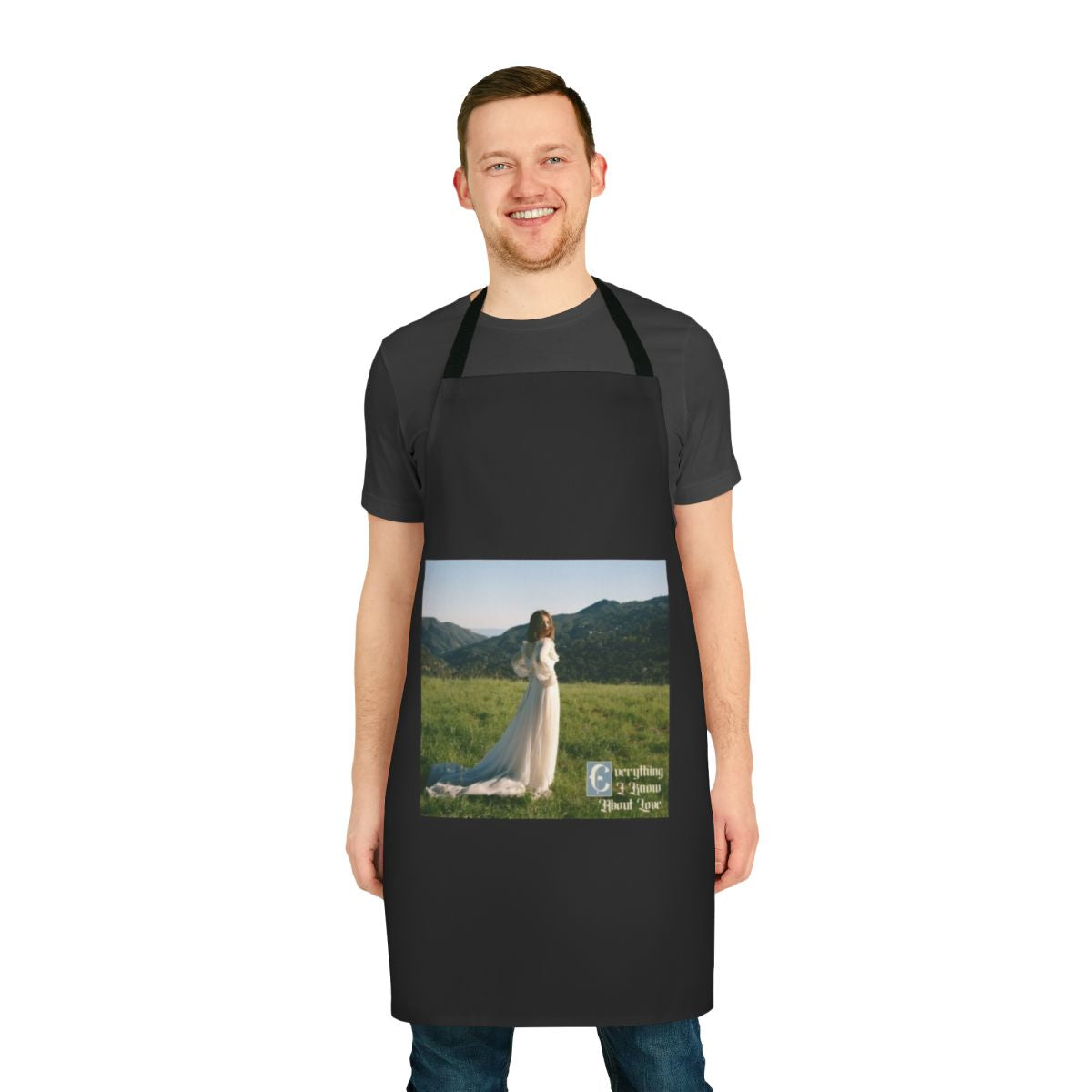 Laufey-inspired jazz pop apron with musical notes and singer silhouette