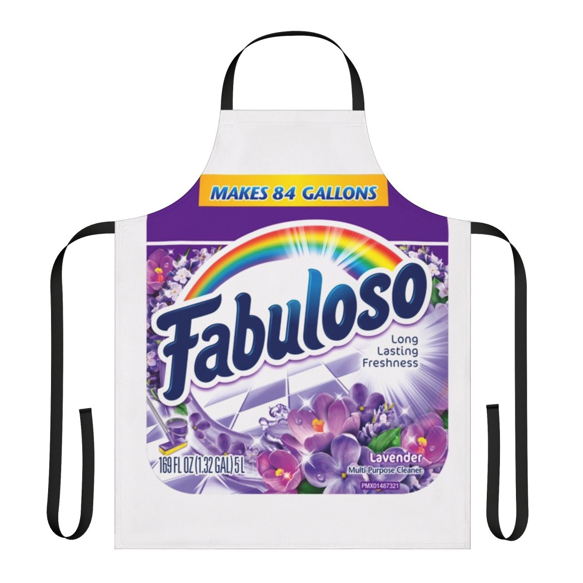 Fabuloso-branded lavender-scented cleaning apron with stylish label