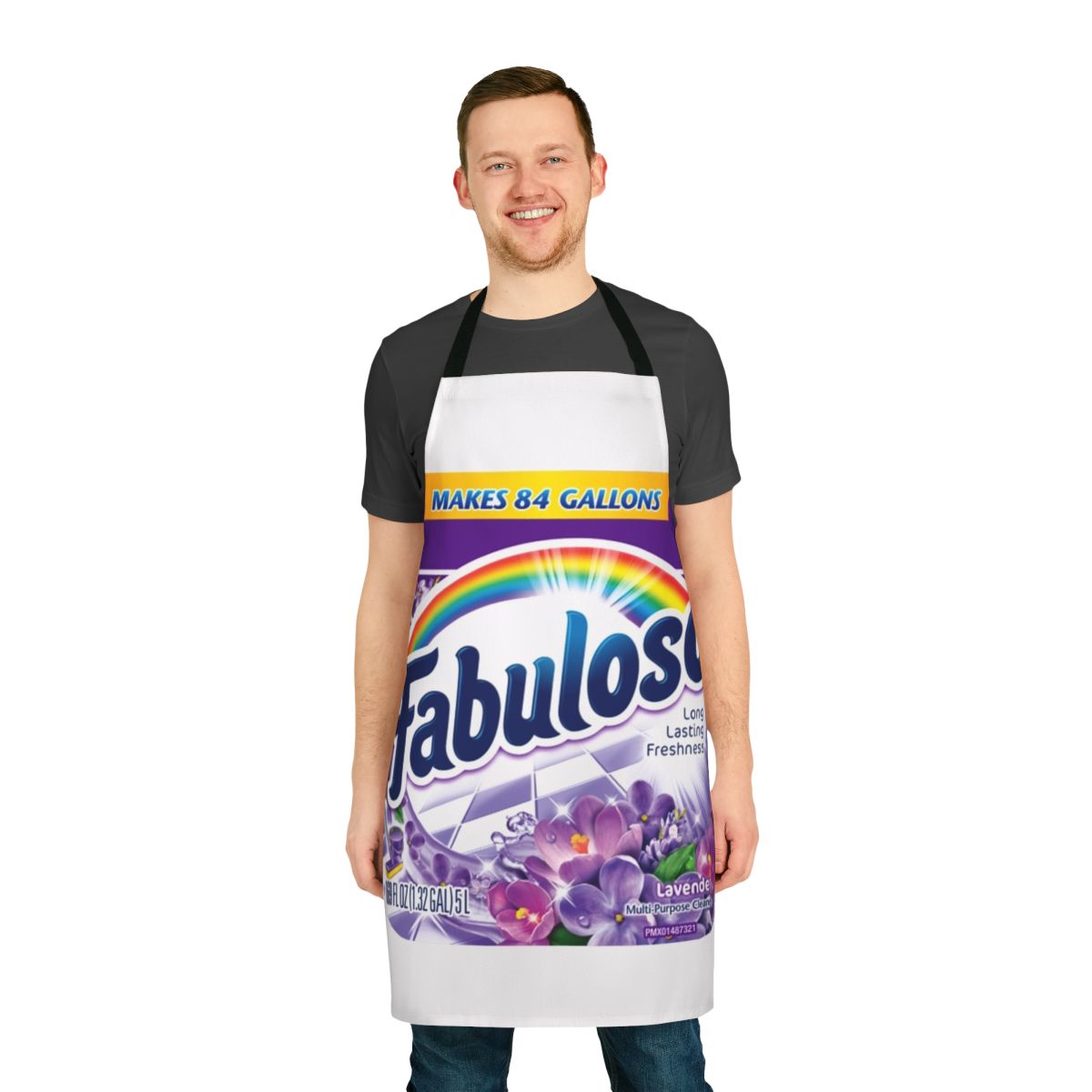 Fabuloso-branded lavender-scented cleaning apron with stylish label