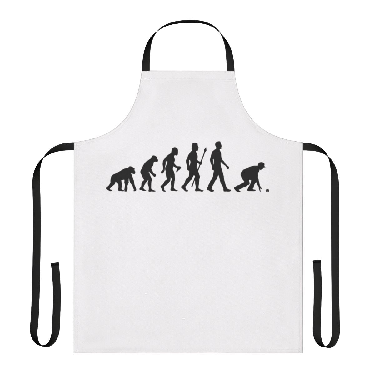 Funny apron with evolution of man design for lawn bowls enthusiasts