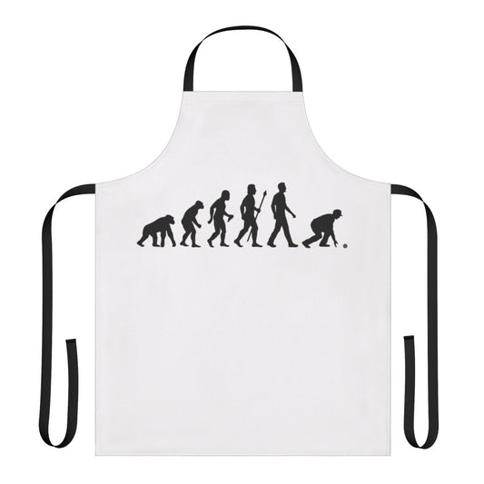 Funny apron with evolution of man design for lawn bowls enthusiasts