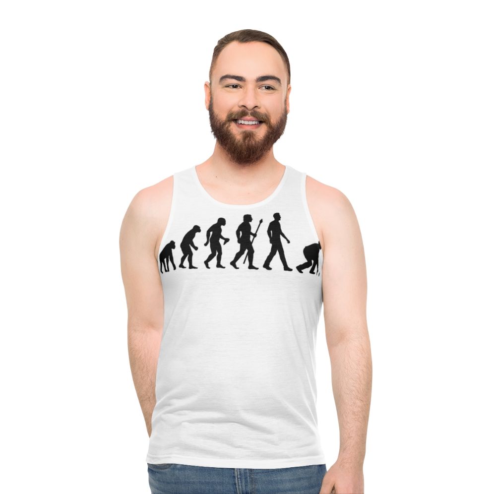 Lawn bowls evolution of man unisex tank top