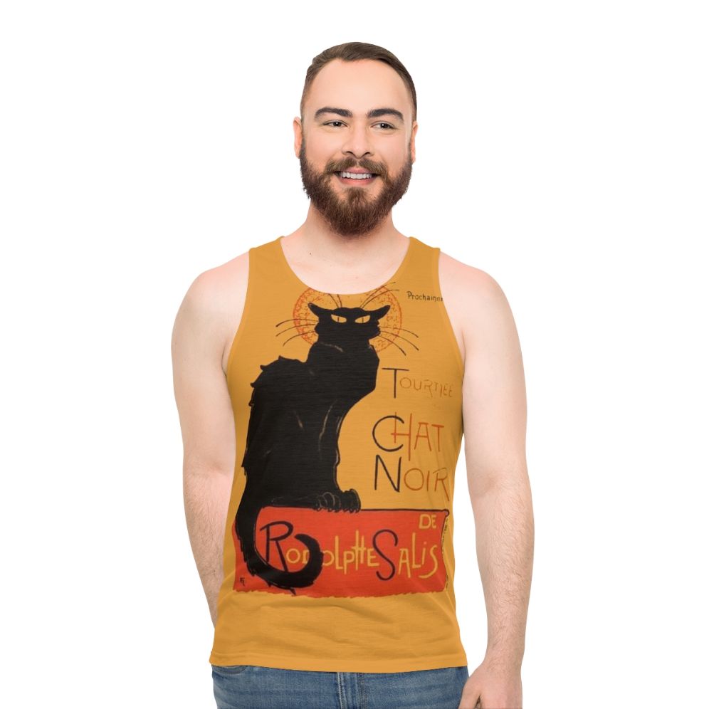 Unisex tank top with vintage "Le Chat Noir" art print