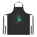 A stylized apron featuring elements from the Hollow Knight video game series, including leaves, insects, and a dark, leafy design.