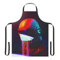 A surreal, space-themed apron with a leak or melting design, featuring cosmic elements like stars, planets, and astronauts.