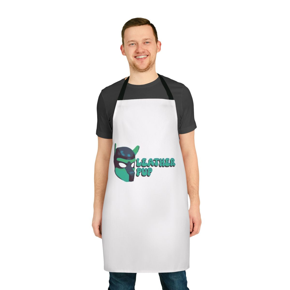 Leather apron with a puppy dog mask design, perfect for kinky and BDSM enthusiasts.