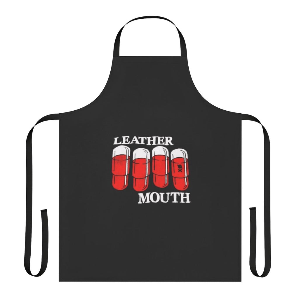 Leathermøuth inspired red and black logo design printed on an adjustable apron