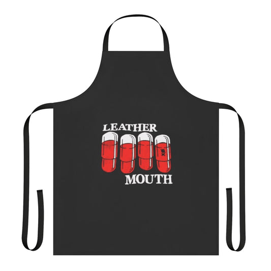 Leathermøuth inspired red and black logo design printed on an adjustable apron
