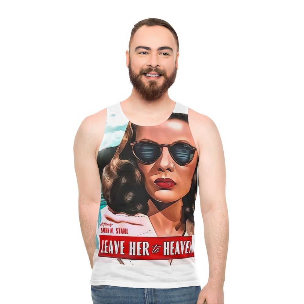 Unisex tank top featuring the vintage movie poster of "Leave Her to Heaven" starring Gene Tierney