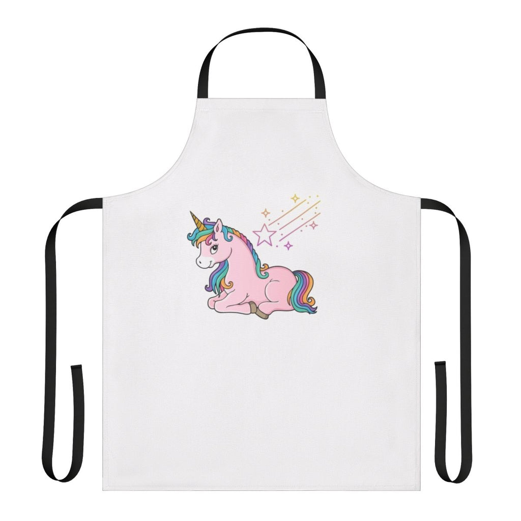 Apron featuring a design of legendary animals, including a mystic dragon, unicorn, and falcon, in a fantasy art style.