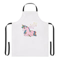 Apron featuring a design of legendary animals, including a mystic dragon, unicorn, and falcon, in a fantasy art style.