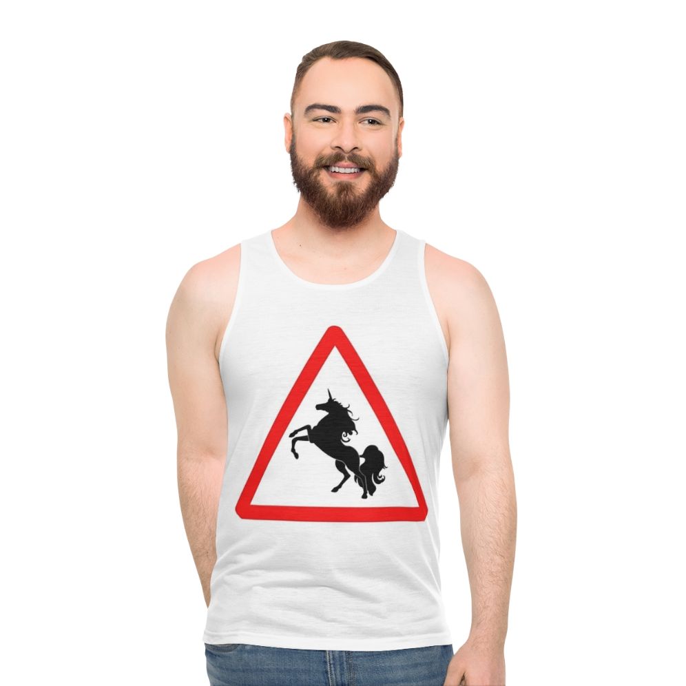 Unisex tank top with fantasy mythical creatures like unicorns and dragons