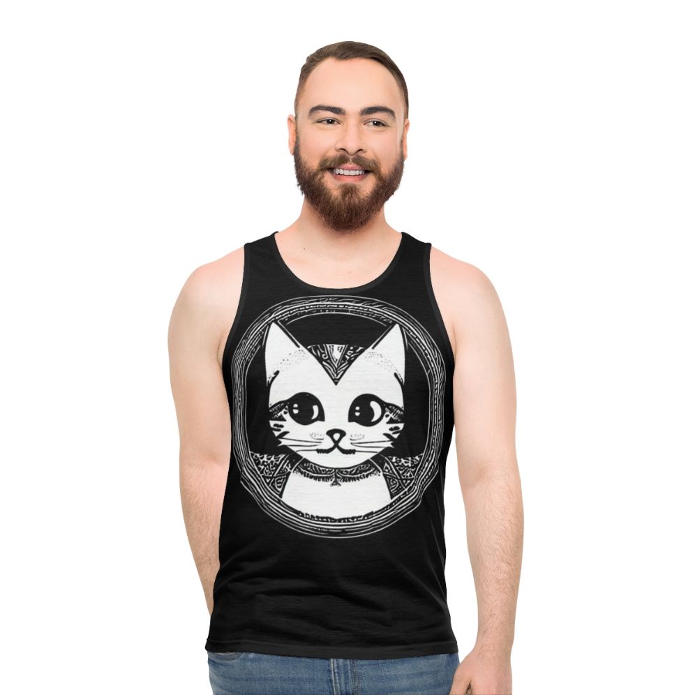 Legendary cat silhouette design on a unisex tank top