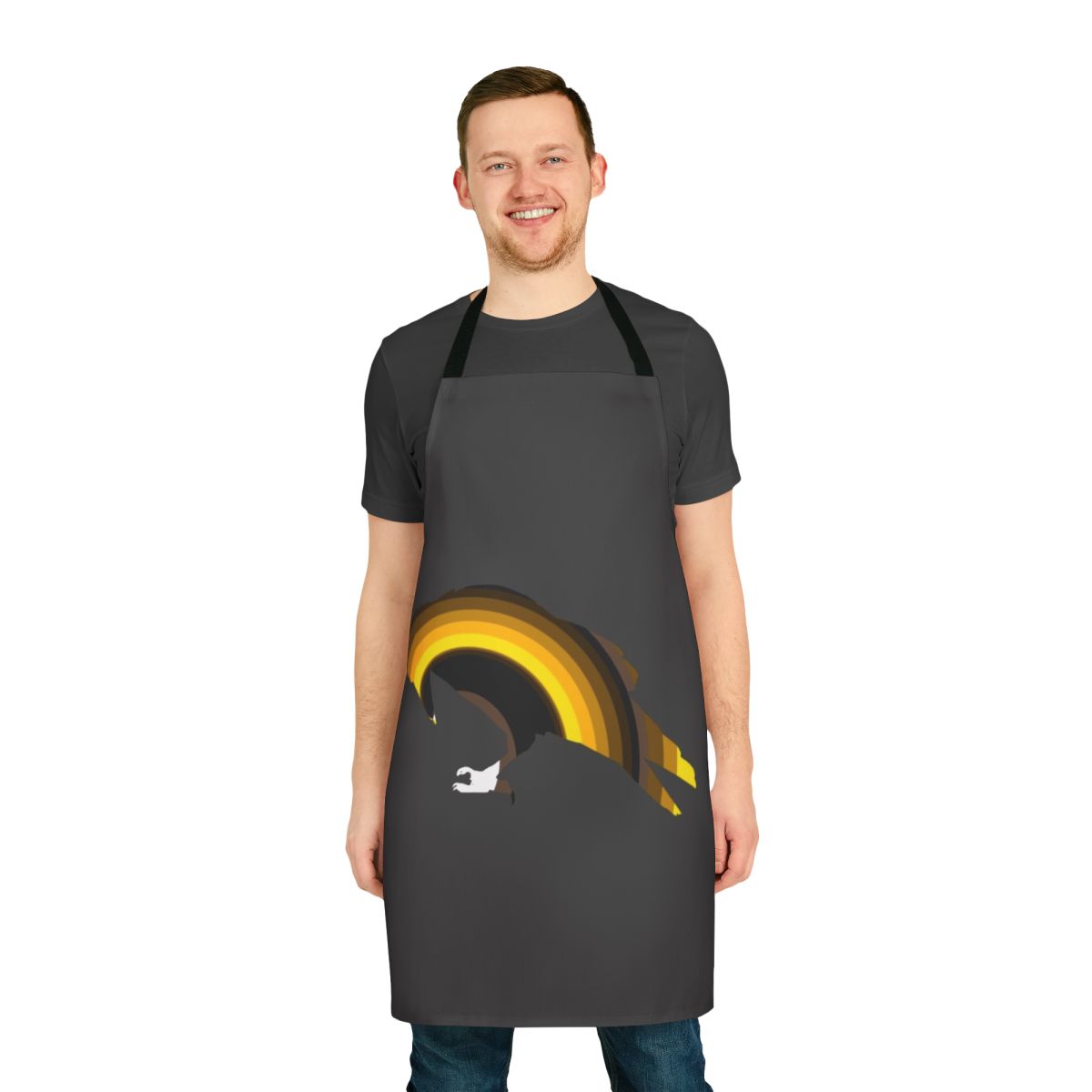 A vibrant and abstract apron featuring a crow, a legendary animal and spirit guide.