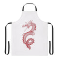 Illustration of a fierce, black Chinese dragon on a high-quality apron