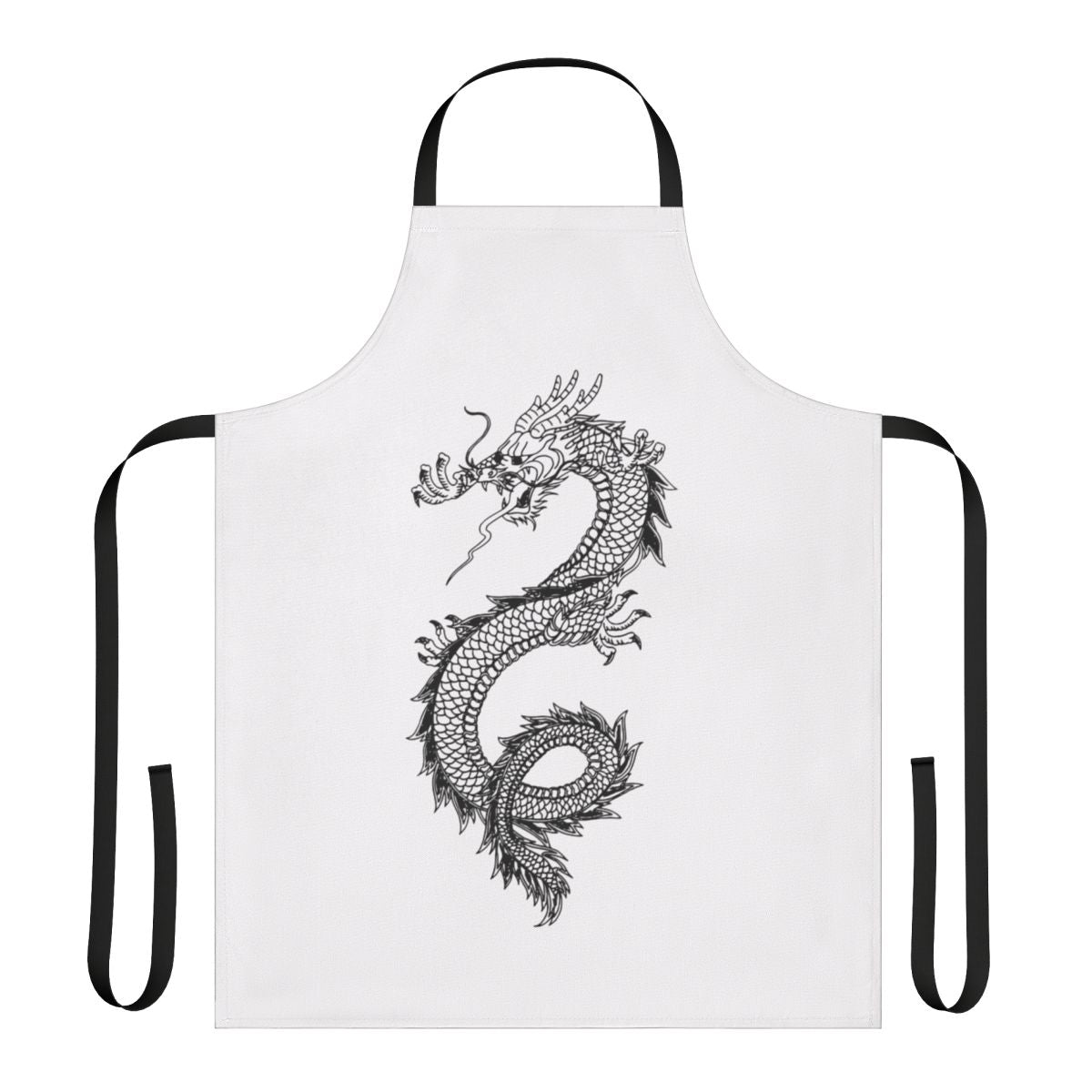 Legendary dragon silhouette printed on a black apron
