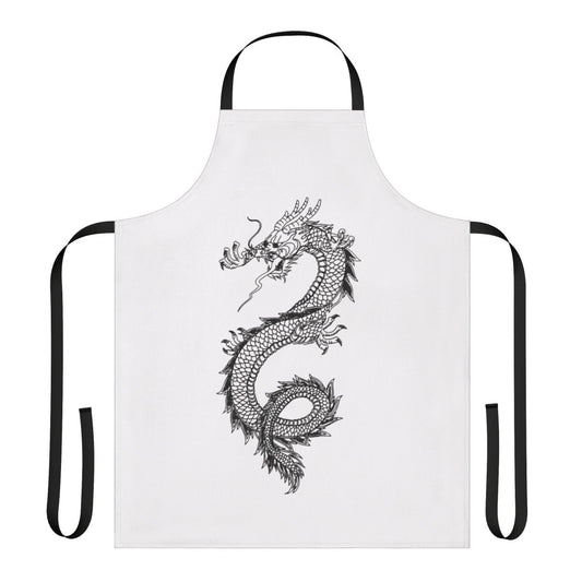 Legendary dragon silhouette printed on a black apron